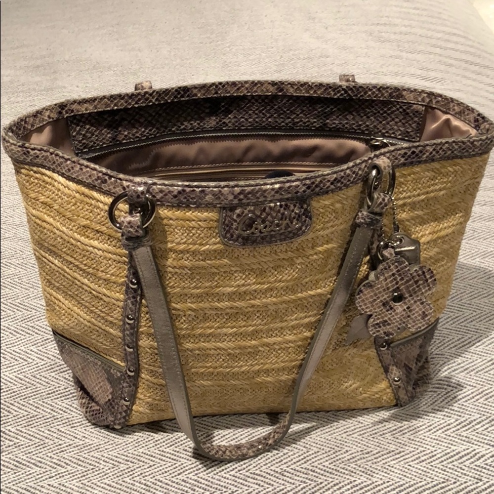 Coach faux snake skin/straw handbag